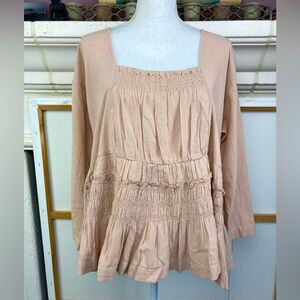 Free People boho peasant blouse w/ ruffled square neck runs big like M/L